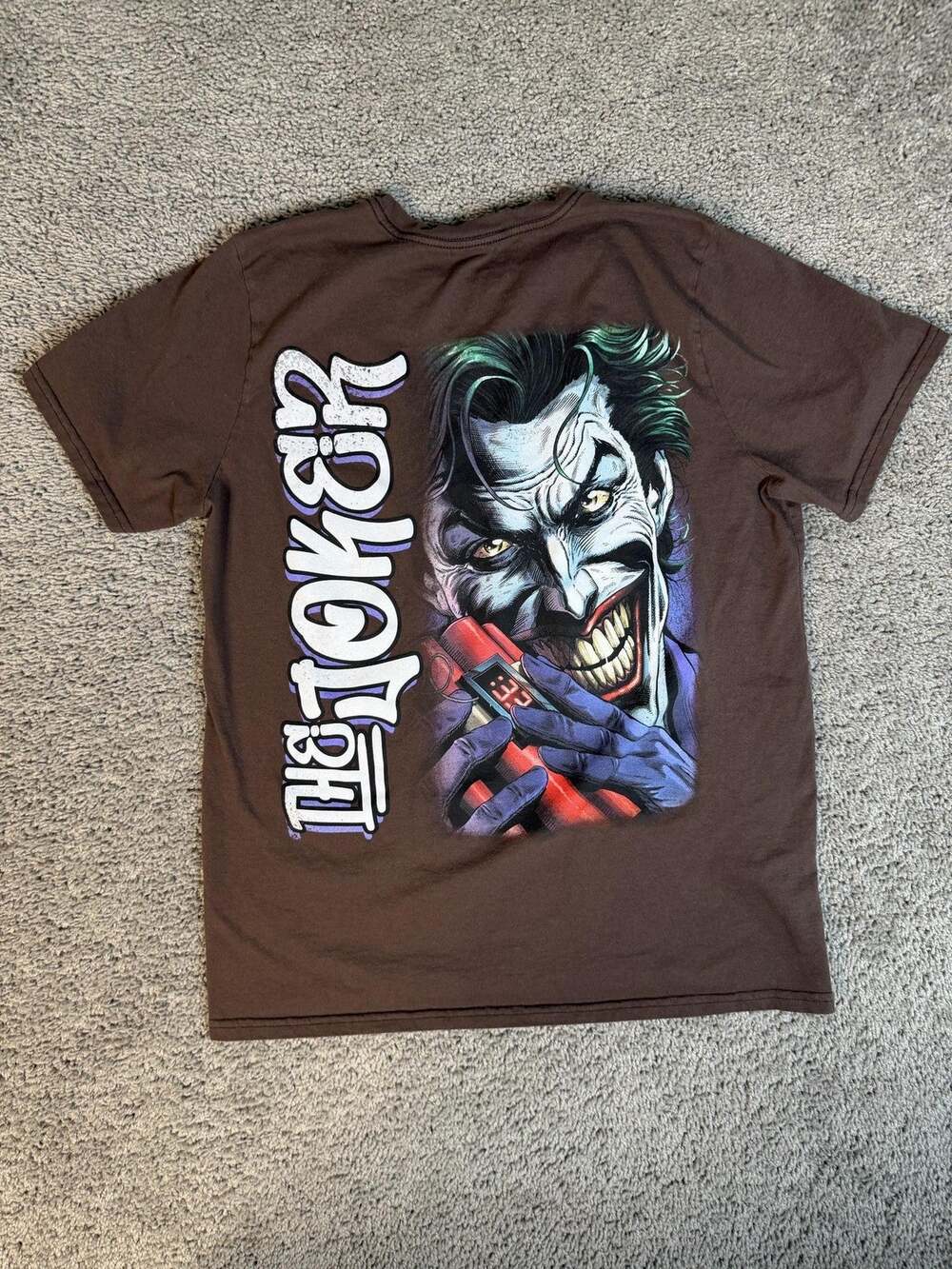 Batman Shirt Mens XL Brown Joker Dynamite Graphic Cotton Tagless Superhero